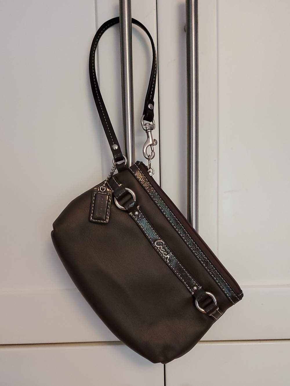 Coach Chocolate Brown Leather Wristlet with Coach Tag Nwot